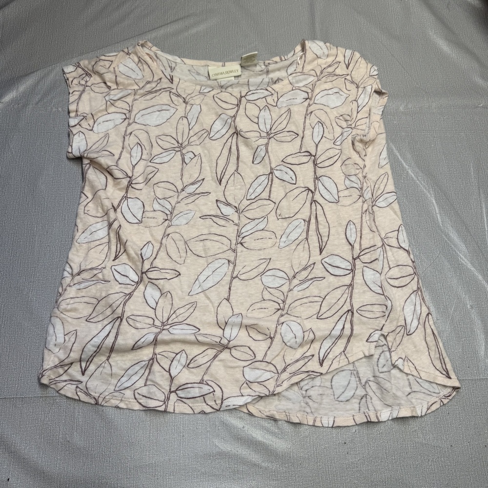 Cynthia Rowley Linen Leaf Print Top Size L Cream